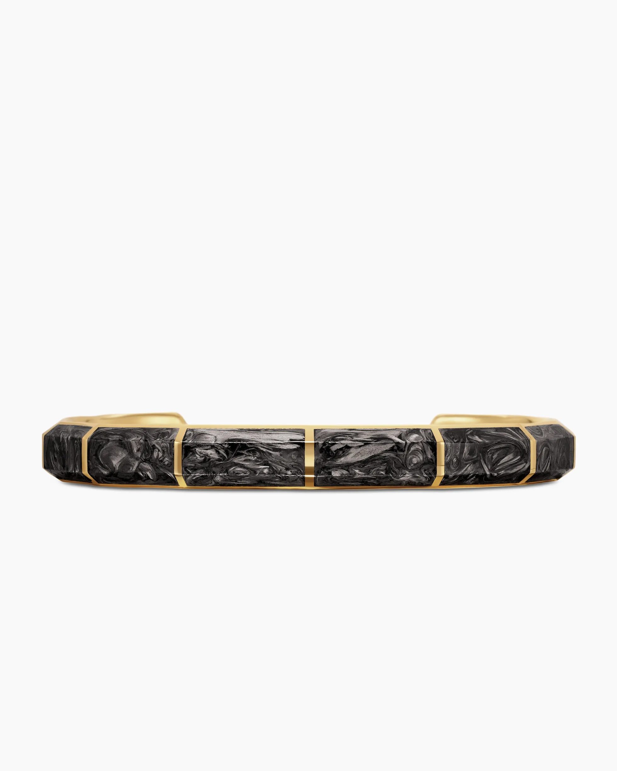 Forged Carbon Faceted Cuff Bracelet 18K Yellow Gold, 8.5mm