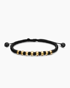 Fortune Woven Bracelet Black Nylon with Black Onyx and 18K Yellow Gold, 5.5mm