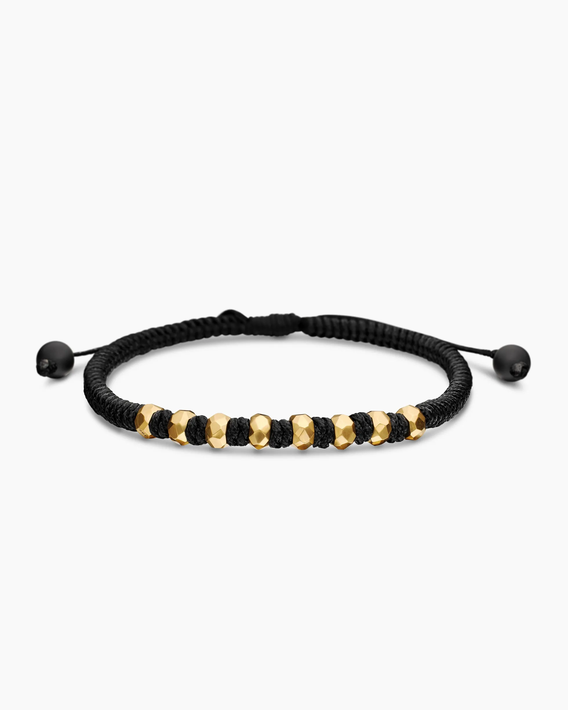 Fortune Woven Bracelet Black Nylon with Black Onyx and 18K Yellow Gold, 5.5mm