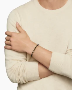 Fortune Woven Bracelet Black Nylon with Black Onyx and 18K Yellow Gold, 5.5mm
