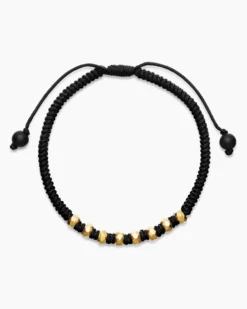 Fortune Woven Bracelet Black Nylon with Black Onyx and 18K Yellow Gold, 5.5mm