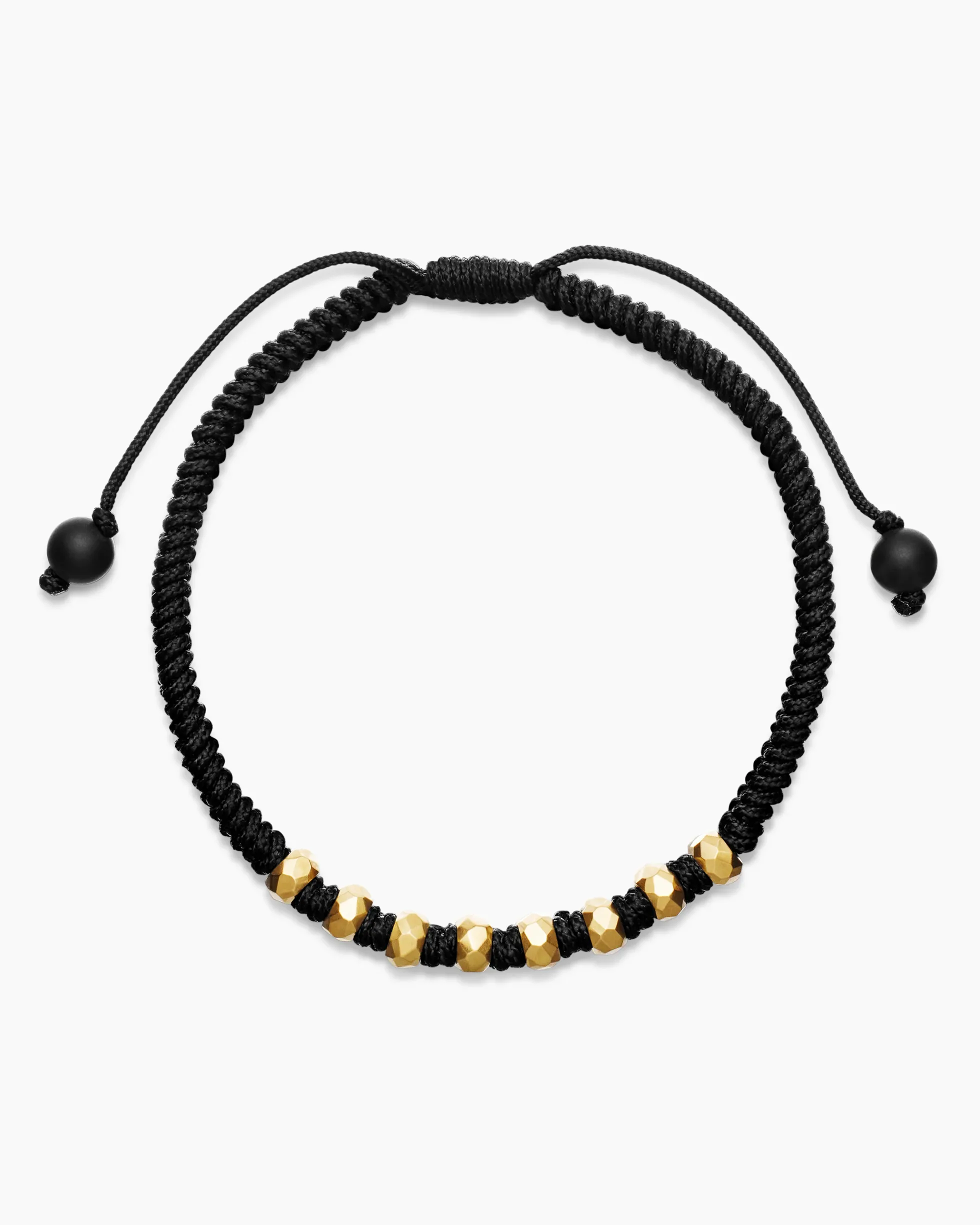 Fortune Woven Bracelet Black Nylon with Black Onyx and 18K Yellow Gold, 5.5mm