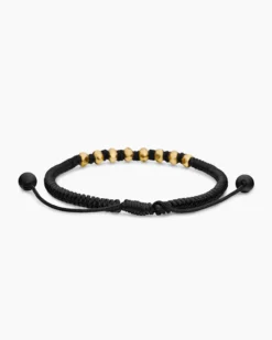Fortune Woven Bracelet Black Nylon with Black Onyx and 18K Yellow Gold, 5.5mm