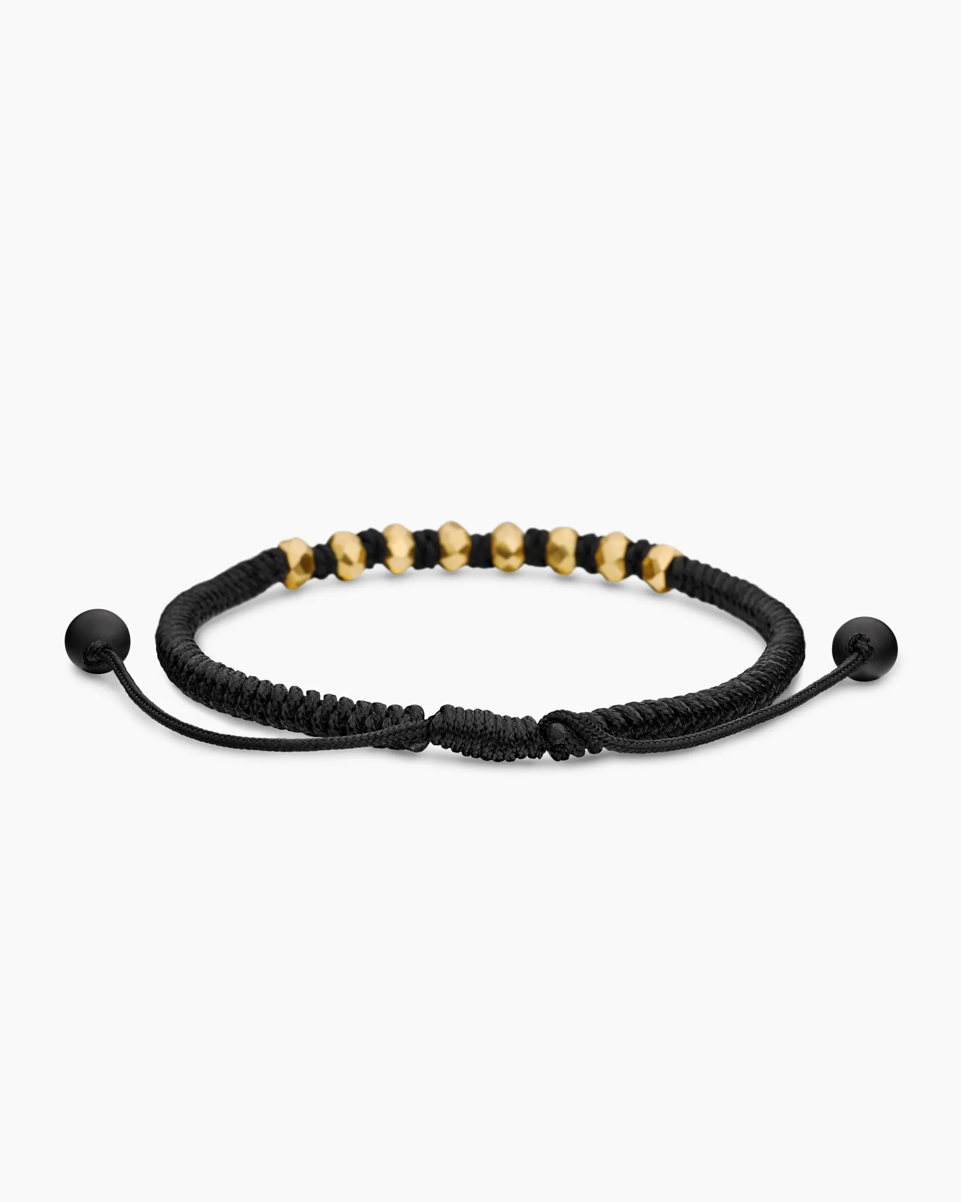 Fortune Woven Bracelet Black Nylon with Black Onyx and 18K Yellow Gold, 5.5mm