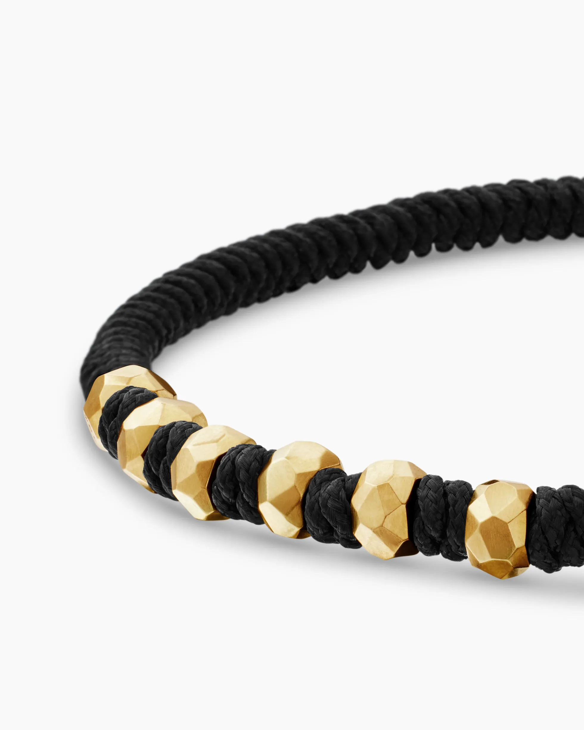 Fortune Woven Bracelet Black Nylon with Black Onyx and 18K Yellow Gold, 5.5mm