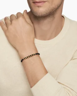 Fortune Woven Bracelet Black Nylon with Black Onyx and 18K Yellow Gold, 5.5mm