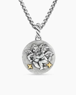 Gemini Amulet Sterling Silver with 18K Yellow Gold and Diamonds, 19mm