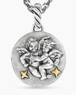 Gemini Amulet Sterling Silver with 18K Yellow Gold and Diamonds, 19mm