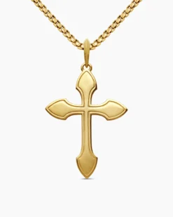 Gothic Cross Pendant 18K Yellow Gold with Diamonds and Emeralds, 36.5mm