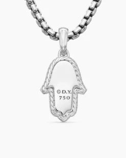 Hamsa Amulet 18K White Gold with Pavé Diamonds and Blue Sapphire, 24.6mm
