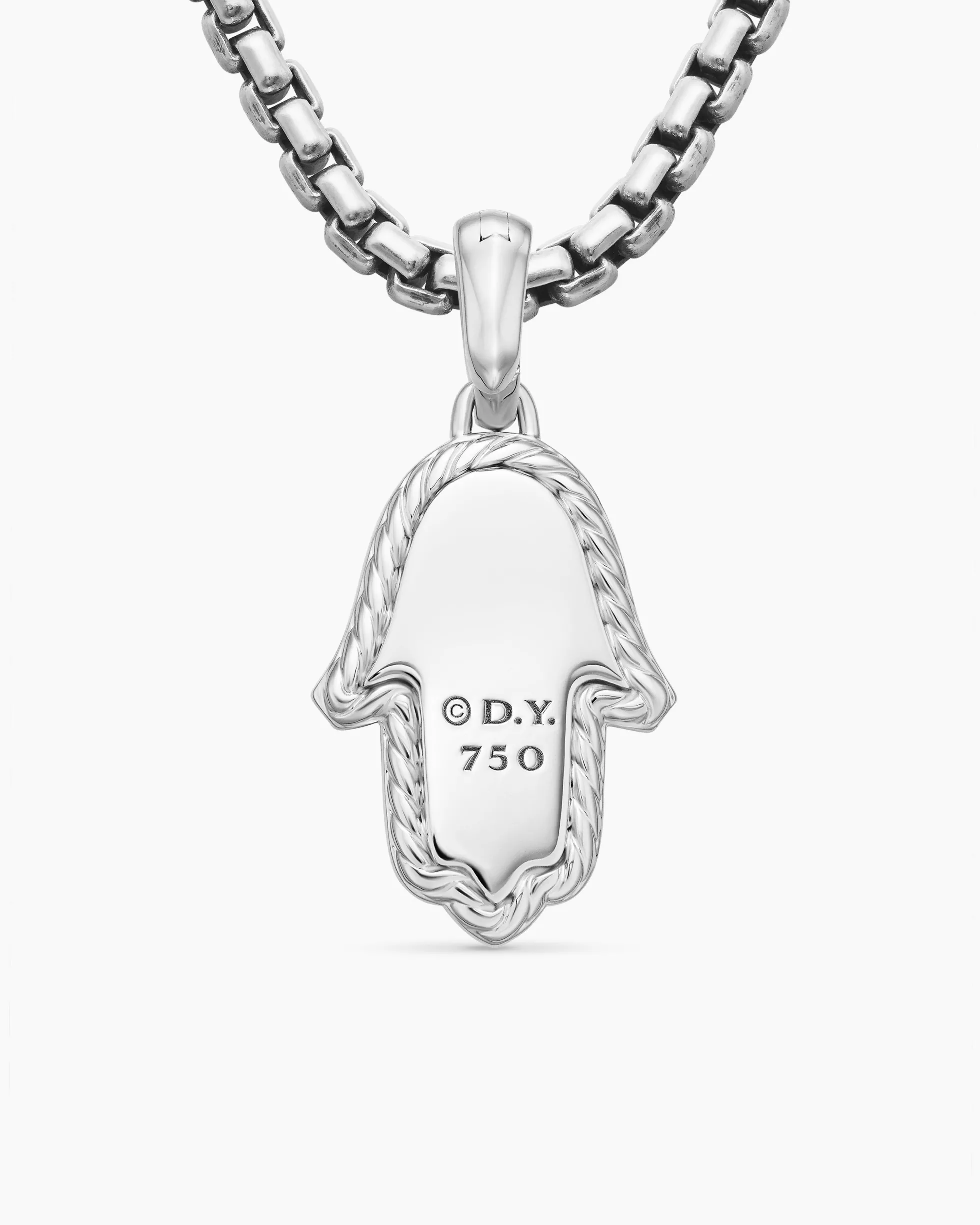 Hamsa Amulet 18K White Gold with Pavé Diamonds and Blue Sapphire, 24.6mm