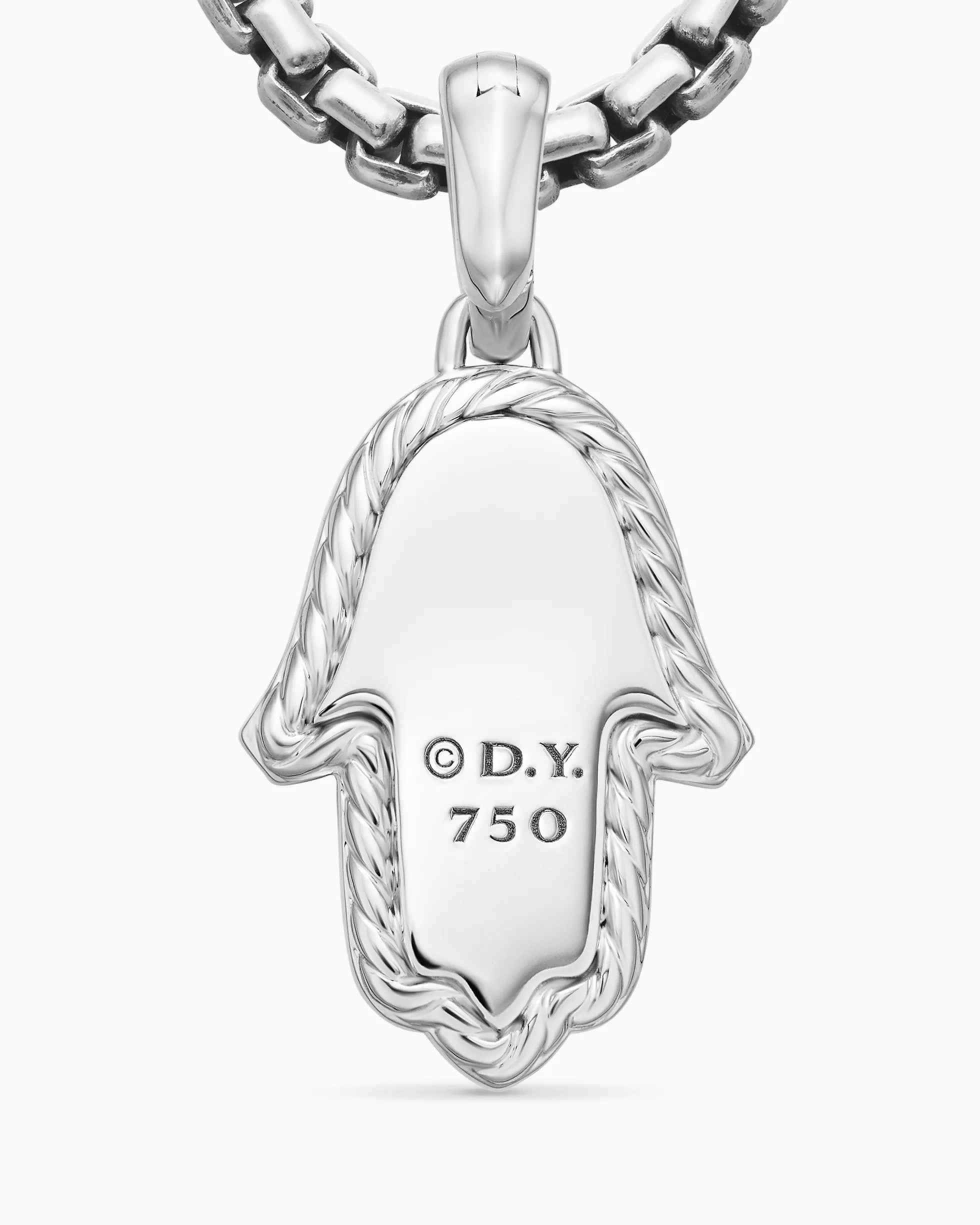 Hamsa Amulet 18K White Gold with Pavé Diamonds and Blue Sapphire, 24.6mm