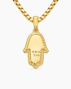 Hamsa Amulet 18K Yellow Gold with Pavé Diamonds and Blue Sapphire, 24.6mm