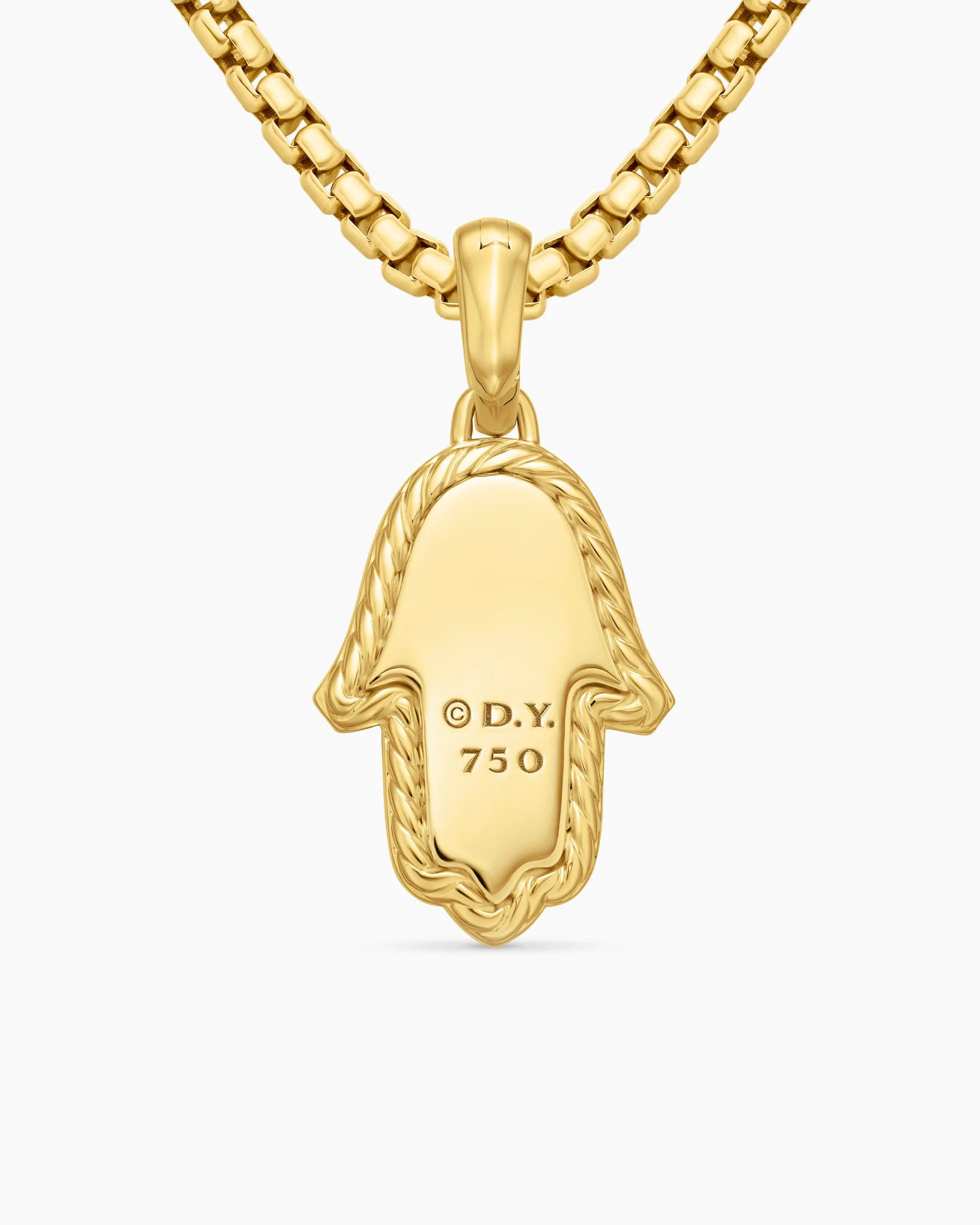 Hamsa Amulet 18K Yellow Gold with Pavé Diamonds and Blue Sapphire, 24.6mm