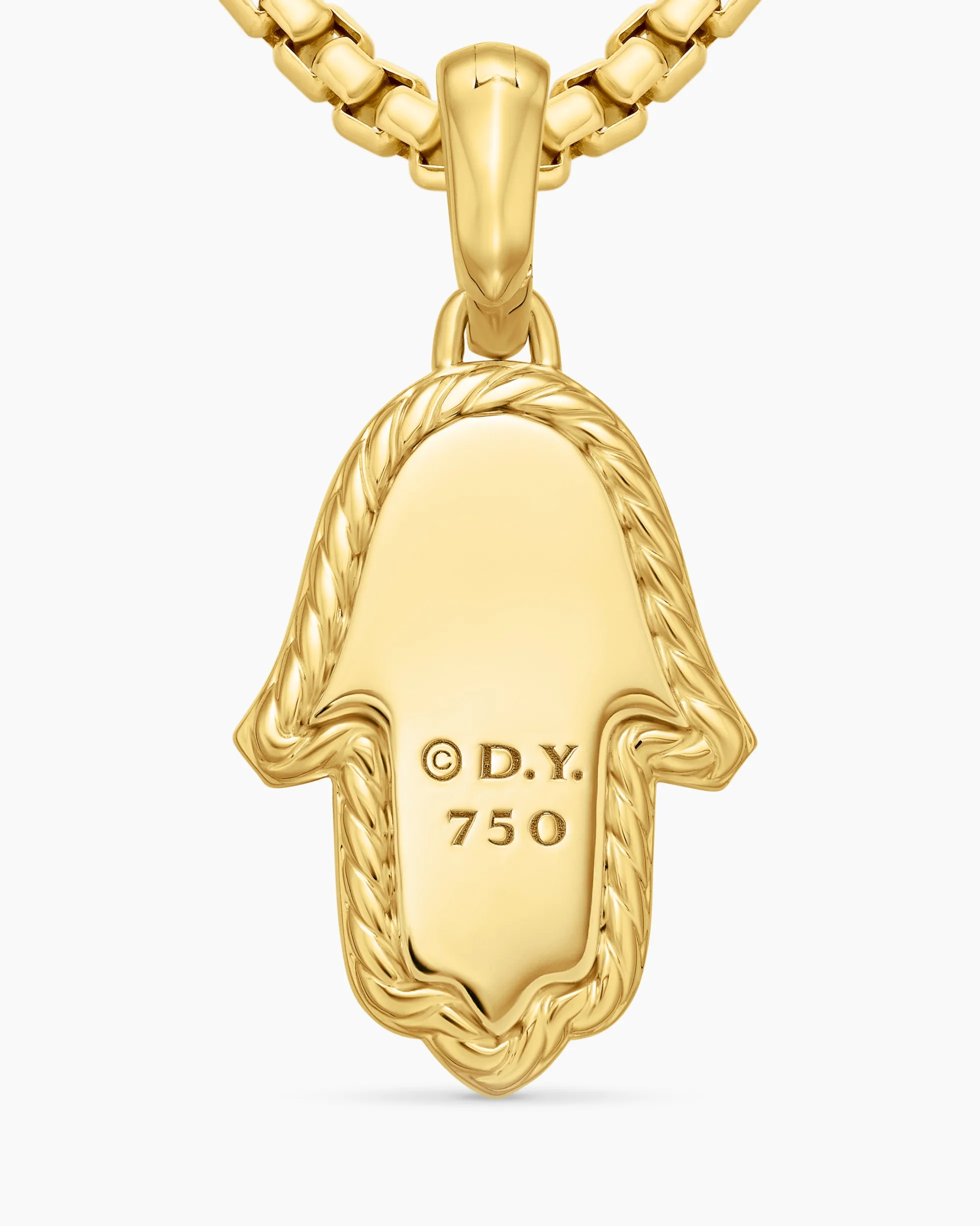 Hamsa Amulet 18K Yellow Gold with Pavé Diamonds and Blue Sapphire, 24.6mm