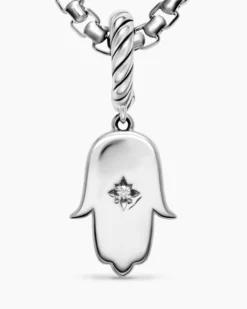 Hamsa Amulet Sterling Silver with Center Diamond, 15.8mm