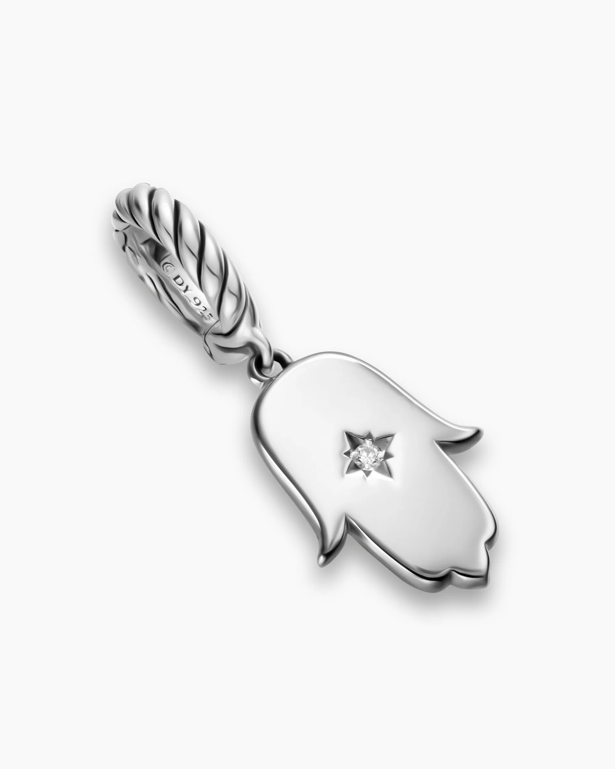 Hamsa Amulet Sterling Silver with Center Diamond, 15.8mm