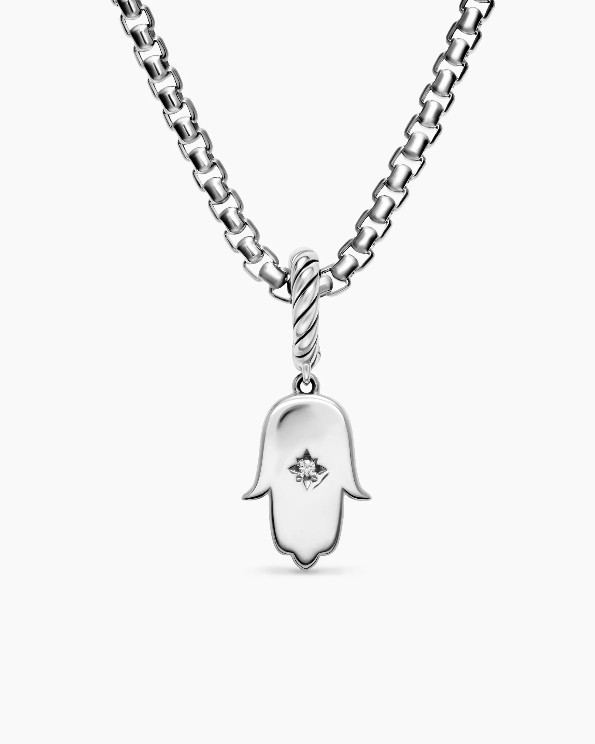 Hamsa Amulet Sterling Silver with Center Diamond, 15.8mm