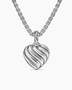 Heart Amulet Sterling Silver and 18K Yellow Gold with Pink Opal, 17mm