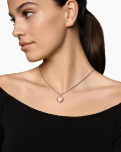 Heart Amulet Sterling Silver and 18K Yellow Gold with Pink Opal, 17mm