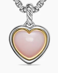Heart Amulet Sterling Silver and 18K Yellow Gold with Pink Opal, 17mm
