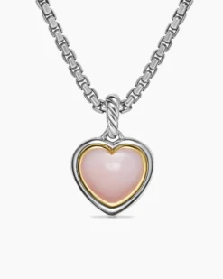 Heart Amulet Sterling Silver and 18K Yellow Gold with Pink Opal, 17mm
