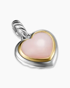 Heart Amulet Sterling Silver and 18K Yellow Gold with Pink Opal, 17mm