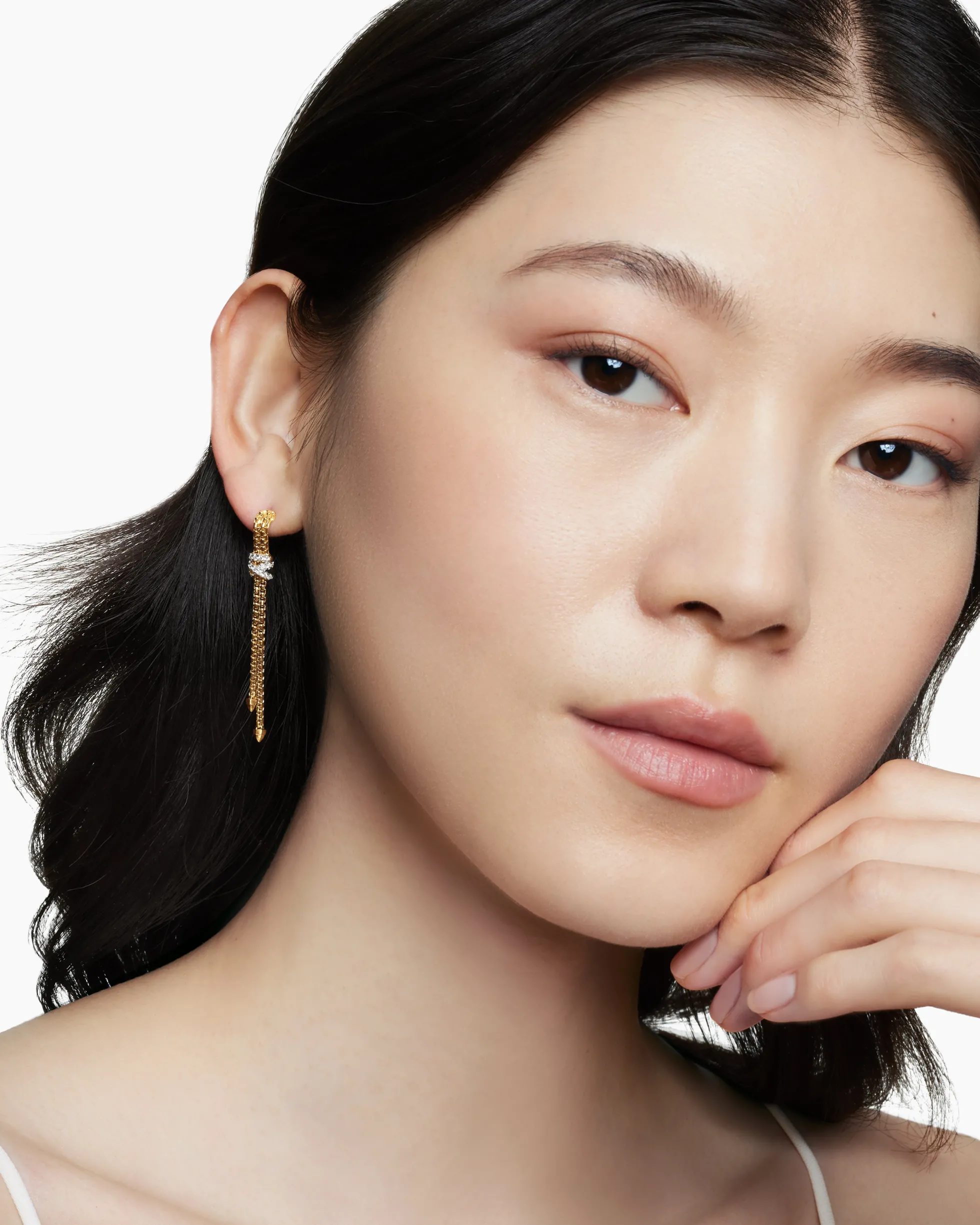 Helena Box Chain Drop Earrings 18K Yellow Gold with Diamonds, 52.8mm