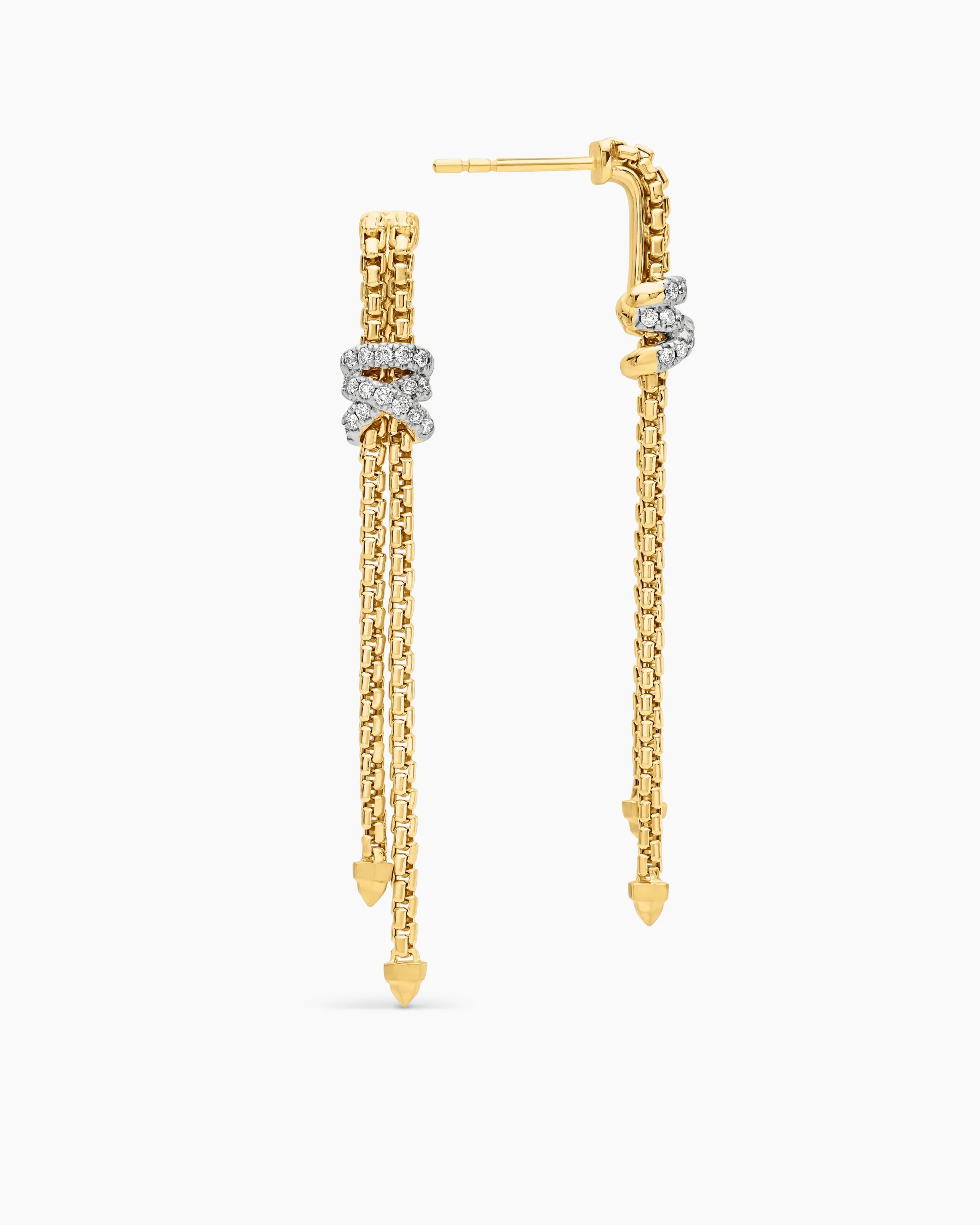 Helena Box Chain Drop Earrings 18K Yellow Gold with Diamonds, 52.8mm