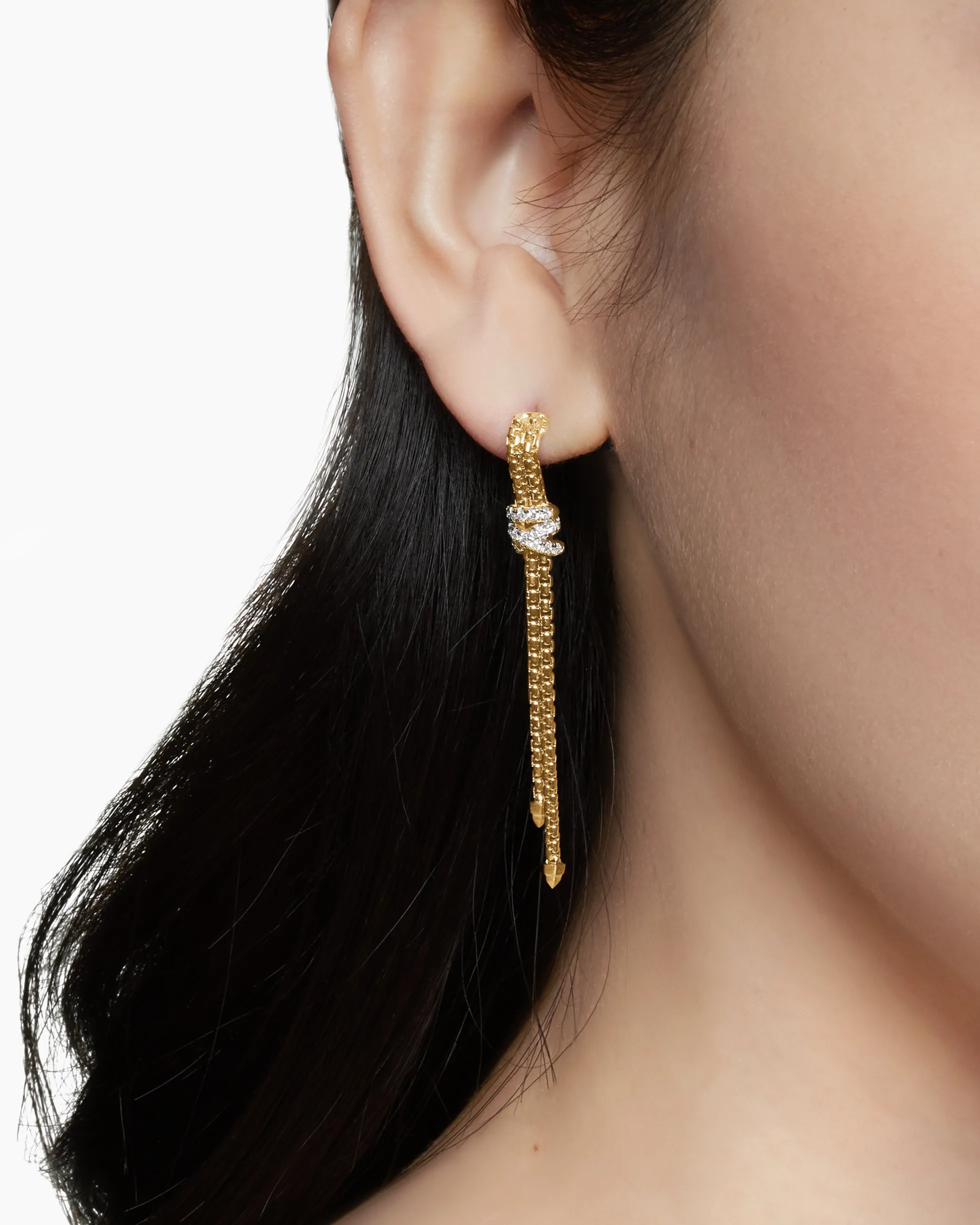 Helena Box Chain Drop Earrings 18K Yellow Gold with Diamonds, 52.8mm