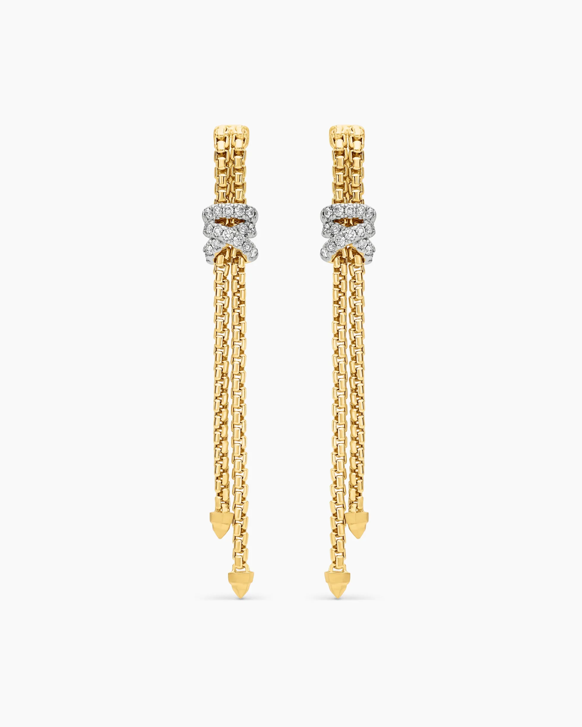 Helena Box Chain Drop Earrings 18K Yellow Gold with Diamonds, 52.8mm