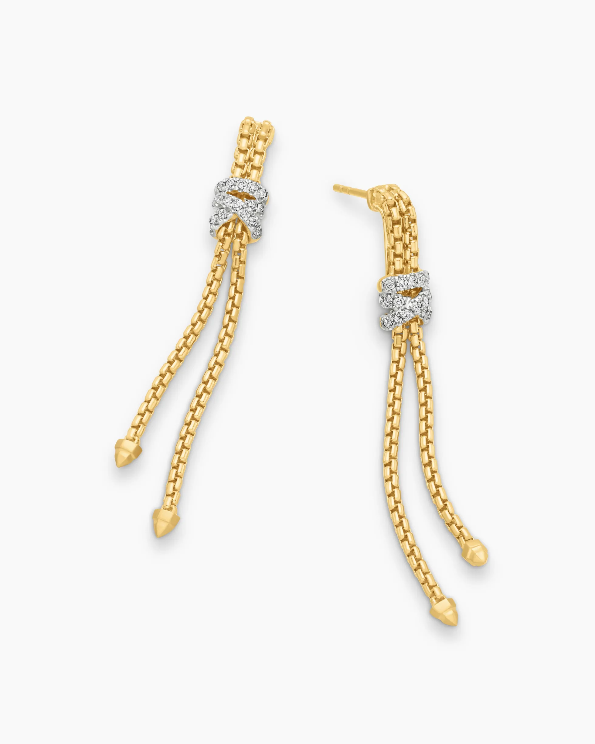 Helena Box Chain Drop Earrings 18K Yellow Gold with Diamonds, 52.8mm