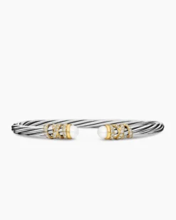 Helena Bracelet Sterling Silver with 18K Yellow Gold, Pearls and Diamonds, 4mm