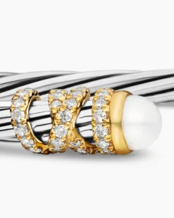 Helena Bracelet Sterling Silver with 18K Yellow Gold, Pearls and Diamonds, 4mm