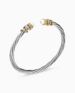 Helena Bracelet Sterling Silver with 18K Yellow Gold, Pearls and Diamonds, 4mm