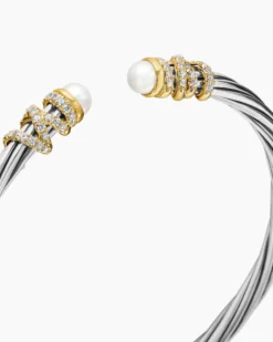 Helena Bracelet Sterling Silver with 18K Yellow Gold, Pearls and Diamonds, 4mm