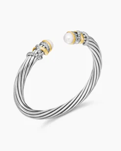 Helena Bracelet Sterling Silver with 18K Yellow Gold, Pearls and Diamonds, 6mm
