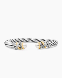 Helena Bracelet Sterling Silver with 18K Yellow Gold, Pearls and Diamonds, 6mm