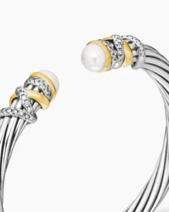 Helena Bracelet Sterling Silver with 18K Yellow Gold, Pearls and Diamonds, 6mm