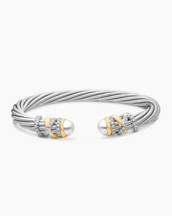 Helena Bracelet Sterling Silver with 18K Yellow Gold, Pearls and Diamonds, 6mm