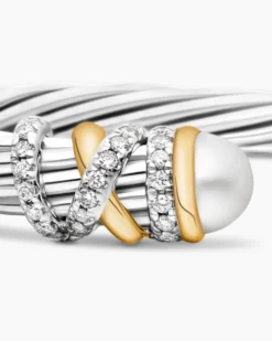 Helena Bracelet Sterling Silver with 18K Yellow Gold, Pearls and Diamonds, 6mm