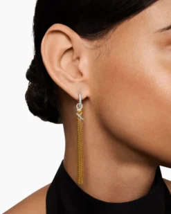 Helena Chain Tassel Earrings 18K Yellow Gold with Diamonds, 76mm