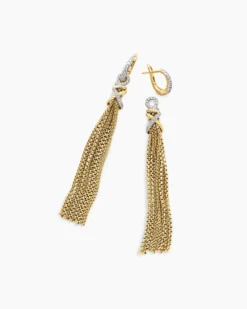 Helena Chain Tassel Earrings 18K Yellow Gold with Diamonds, 76mm