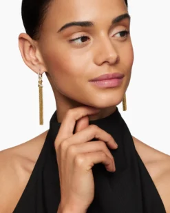 Helena Chain Tassel Earrings 18K Yellow Gold with Diamonds, 76mm
