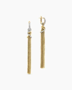Helena Chain Tassel Earrings 18K Yellow Gold with Diamonds, 76mm