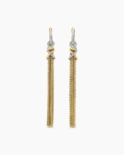 Helena Chain Tassel Earrings 18K Yellow Gold with Diamonds, 76mm