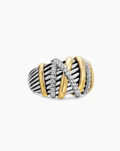 Helena Ring Sterling Silver with 18K Yellow Gold and Diamonds, 15mm