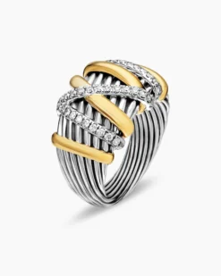 Helena Ring Sterling Silver with 18K Yellow Gold and Diamonds, 15mm
