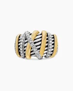Helena Ring Sterling Silver with 18K Yellow Gold and Diamonds, 15mm