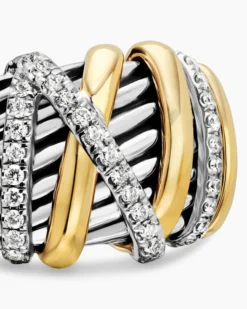 Helena Ring Sterling Silver with 18K Yellow Gold and Diamonds, 15mm